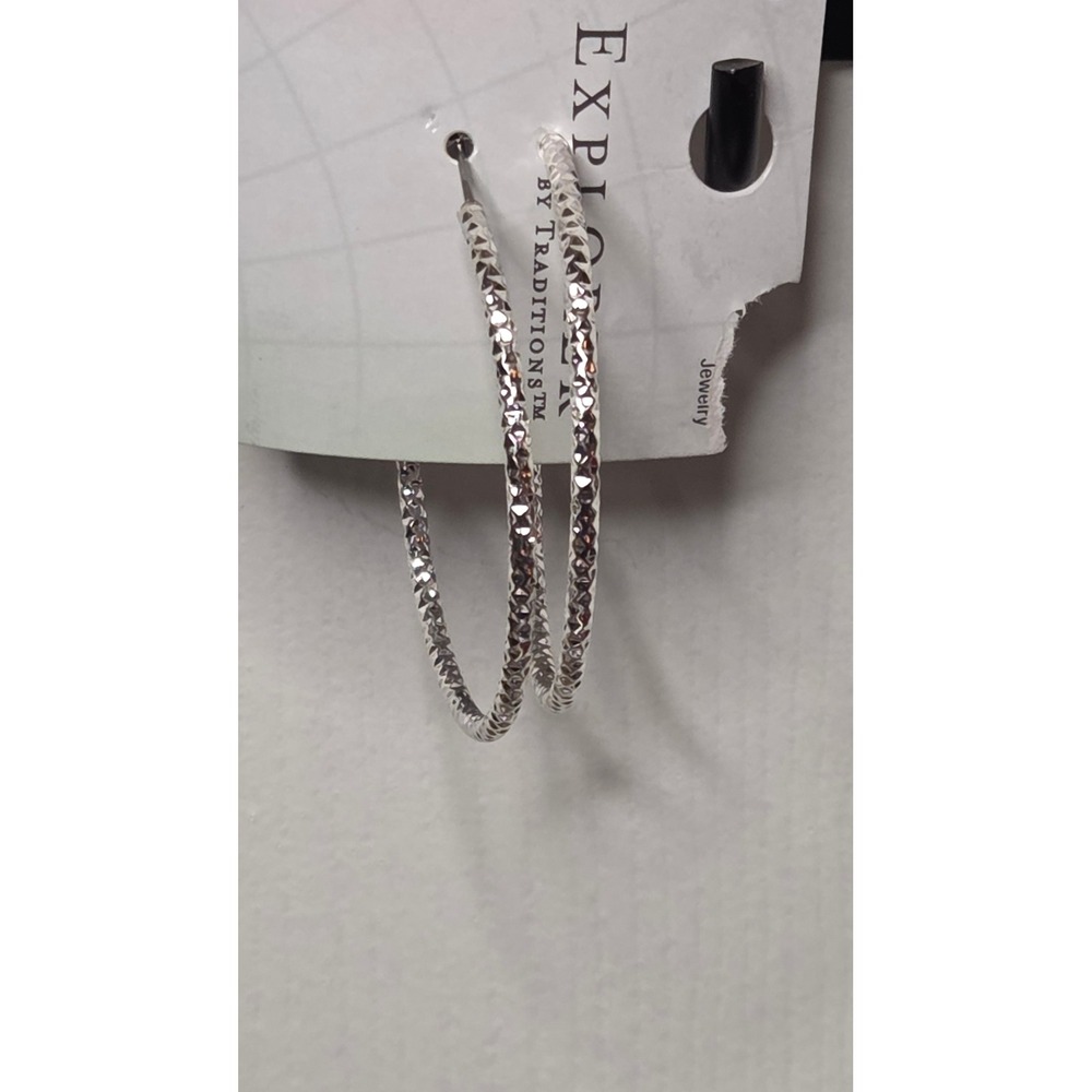 Explorer By Traditions Silver Tone Diamond Cut Textured Hoop Earrings Jewelry